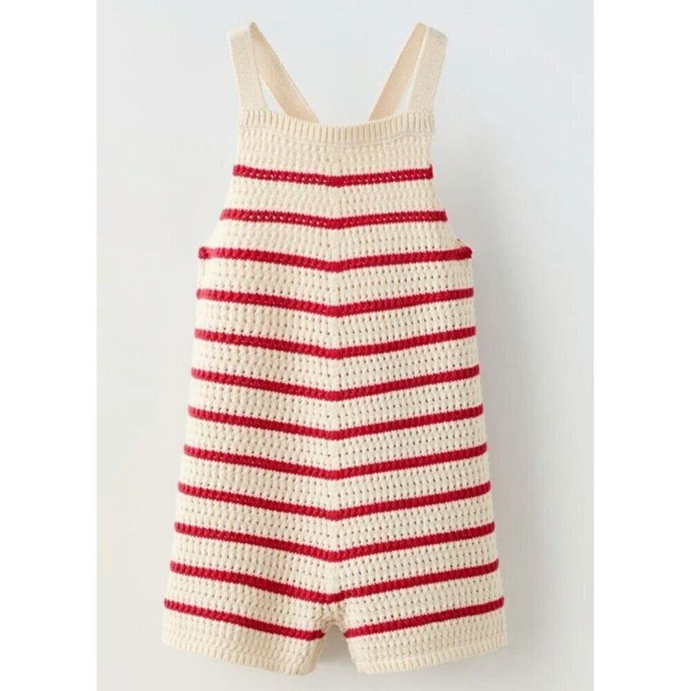 Zara sz 2 striped crochet knit dungarees one piece romper girls